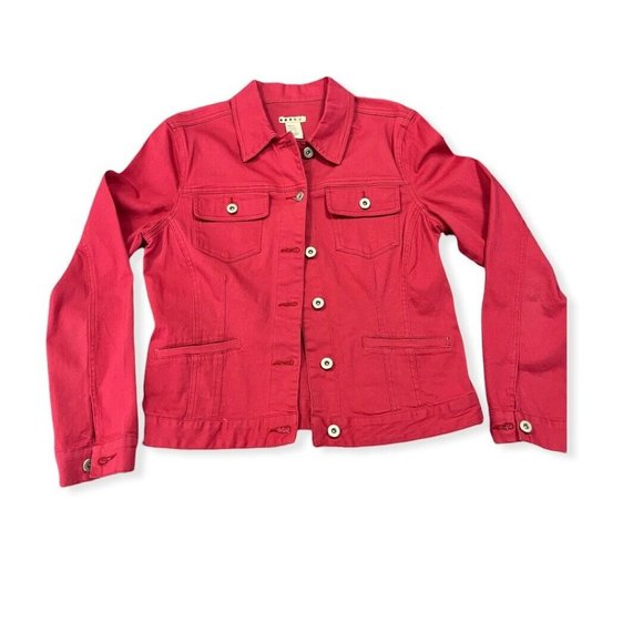 Cranberry Red Jean jacket Explore Cotton Blend Stretch Spring Pockets - Picture 1 of 6